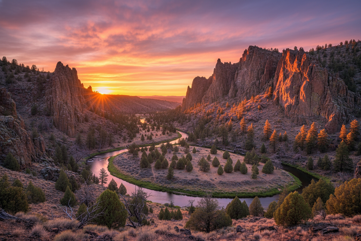 Smith Rock in central Oregon at sunset.